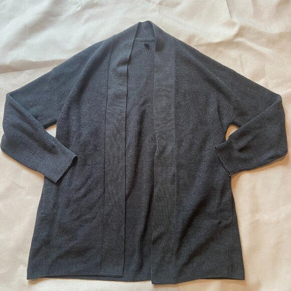 LULULEMON Gray Sit in Lotus Merino Wool Open Cardigan Sweater 4 - Picture 1 of 5